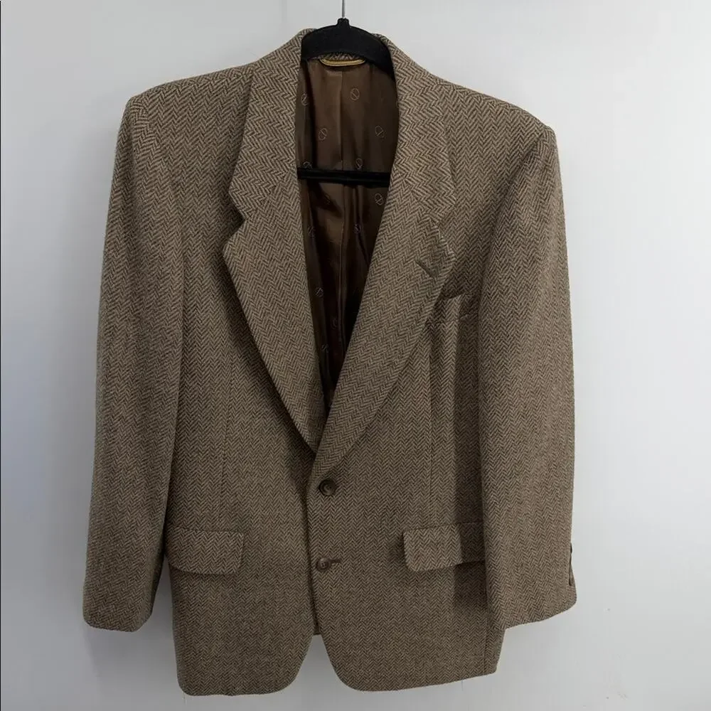 Vintage Christian Dior Grand Luxe Collection herringbone tweed two button blazer